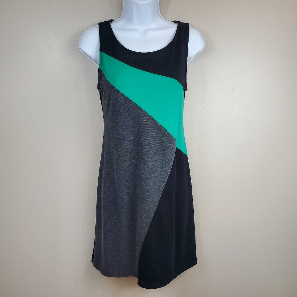 Soprano Black Gray Green Block Print Dress
